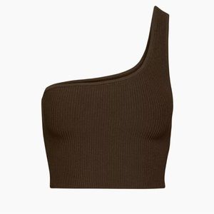 Aritzia Babaton Sculpt Knit One-Shoulder Cropped Tank in Rich Mocha Brown
